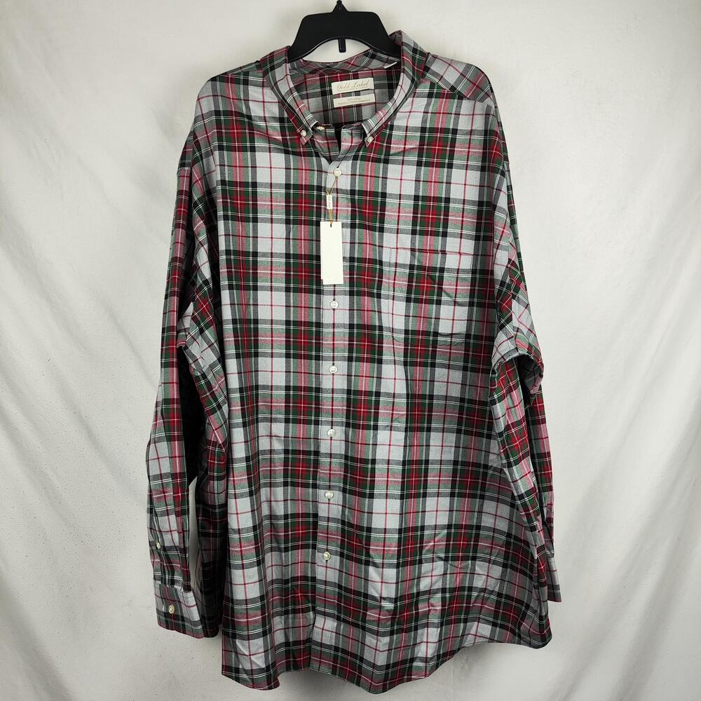 Gold Label Roundtree & Yorke Shirt Mens 4XB Gray Plaid Non Iron Long Sleeve
